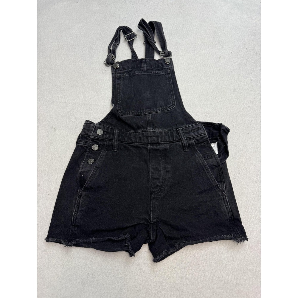 Madewell Overall Shorts Women's XXS Black Denim Bib Raw Hem Adjustable Straps